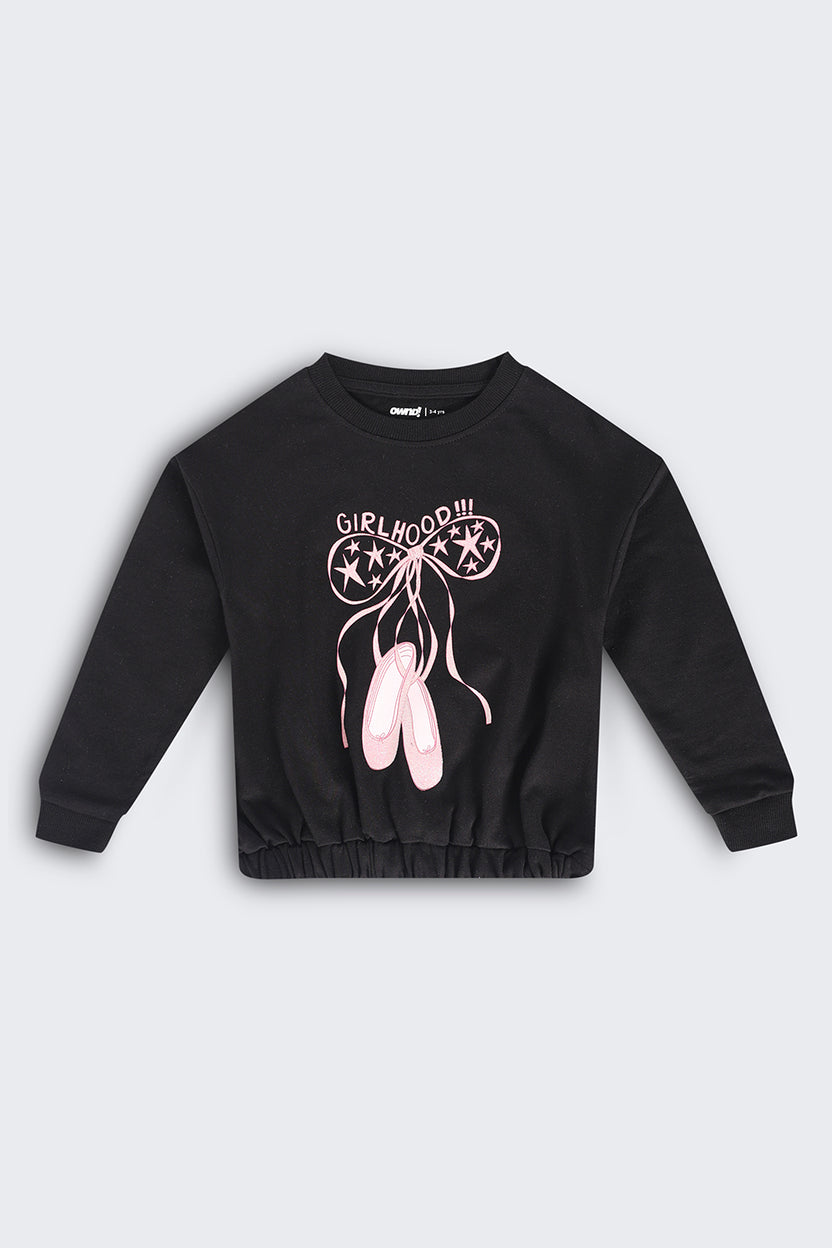 Girls Regular Fit Black Graphic Sweatshirt - Image 2