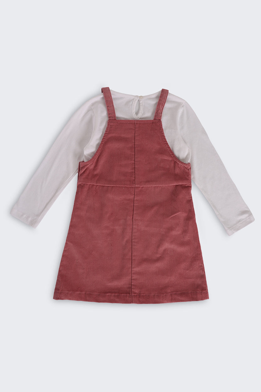 Girls Regular Fit Pink Textured Dungaree and T-Shirt - Image 3