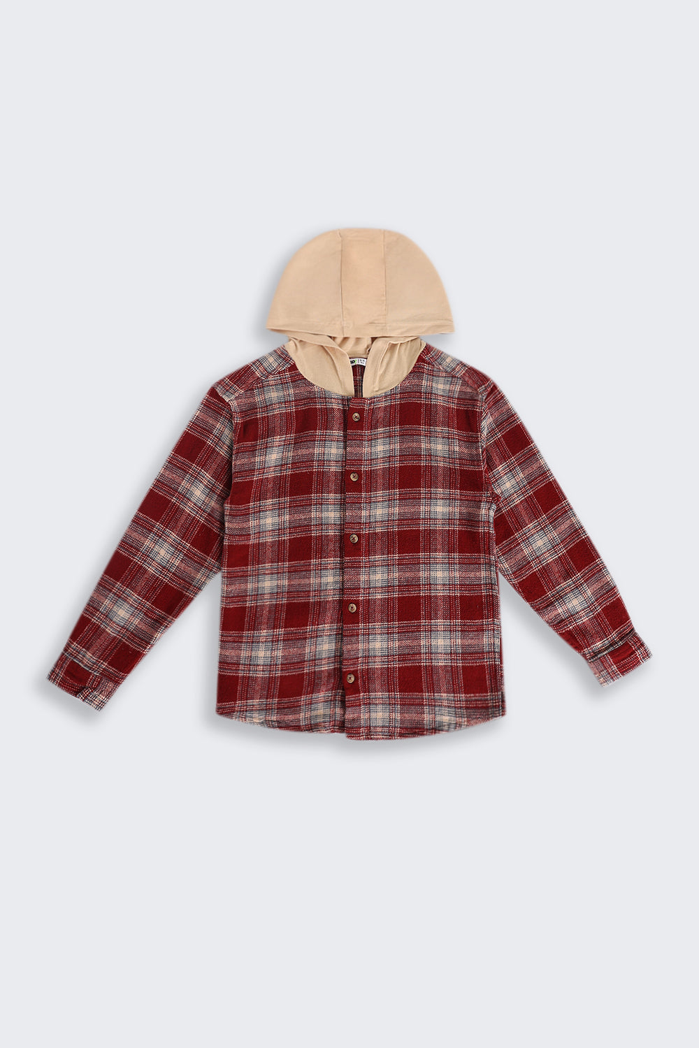 Tweens Boys Regular Fit Red Checked Casual Shirt with Hoodie - Image 2
