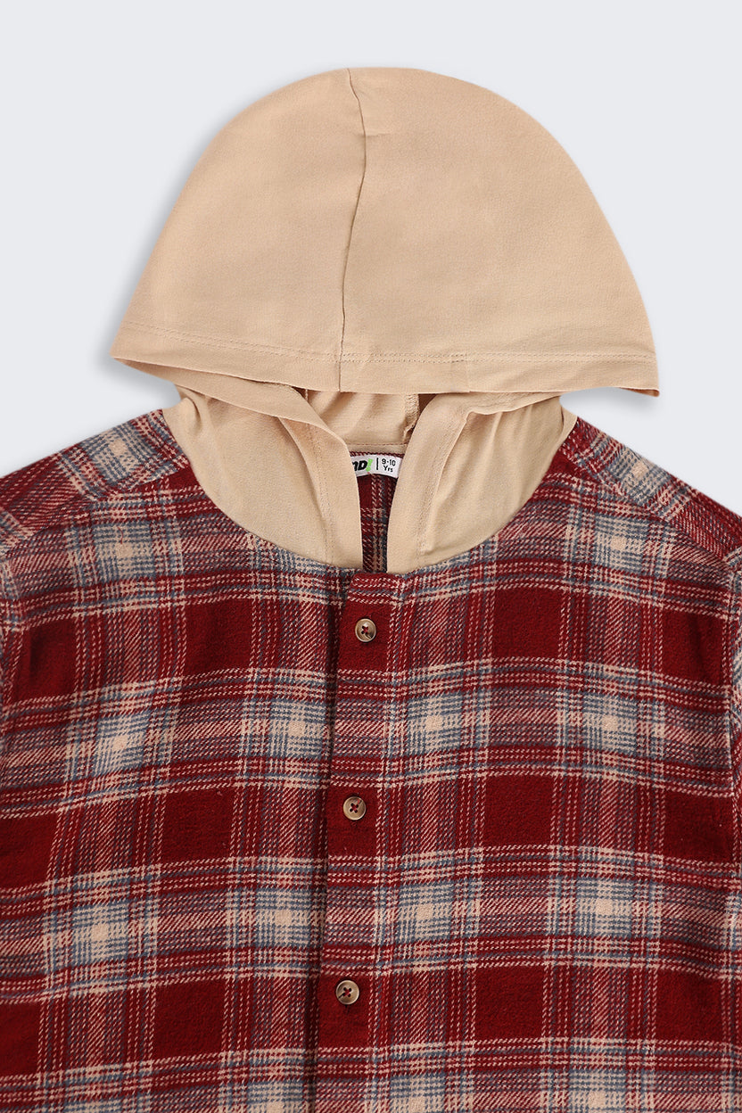 Tweens Boys Regular Fit Red Checked Casual Shirt with Hoodie - Image 4
