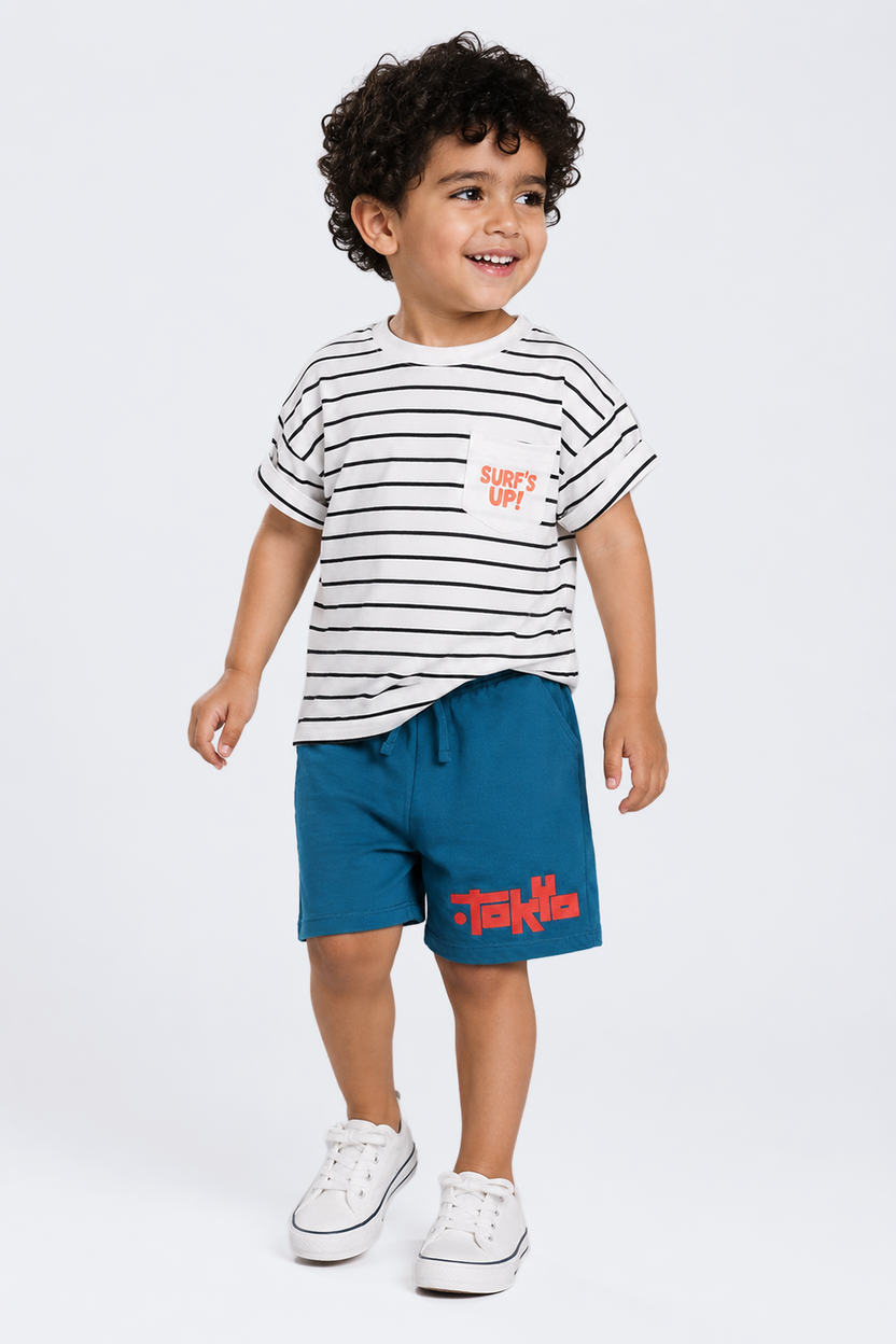 Tweens Boys Regular Fit Blue Placement Design Shorts - Image 1