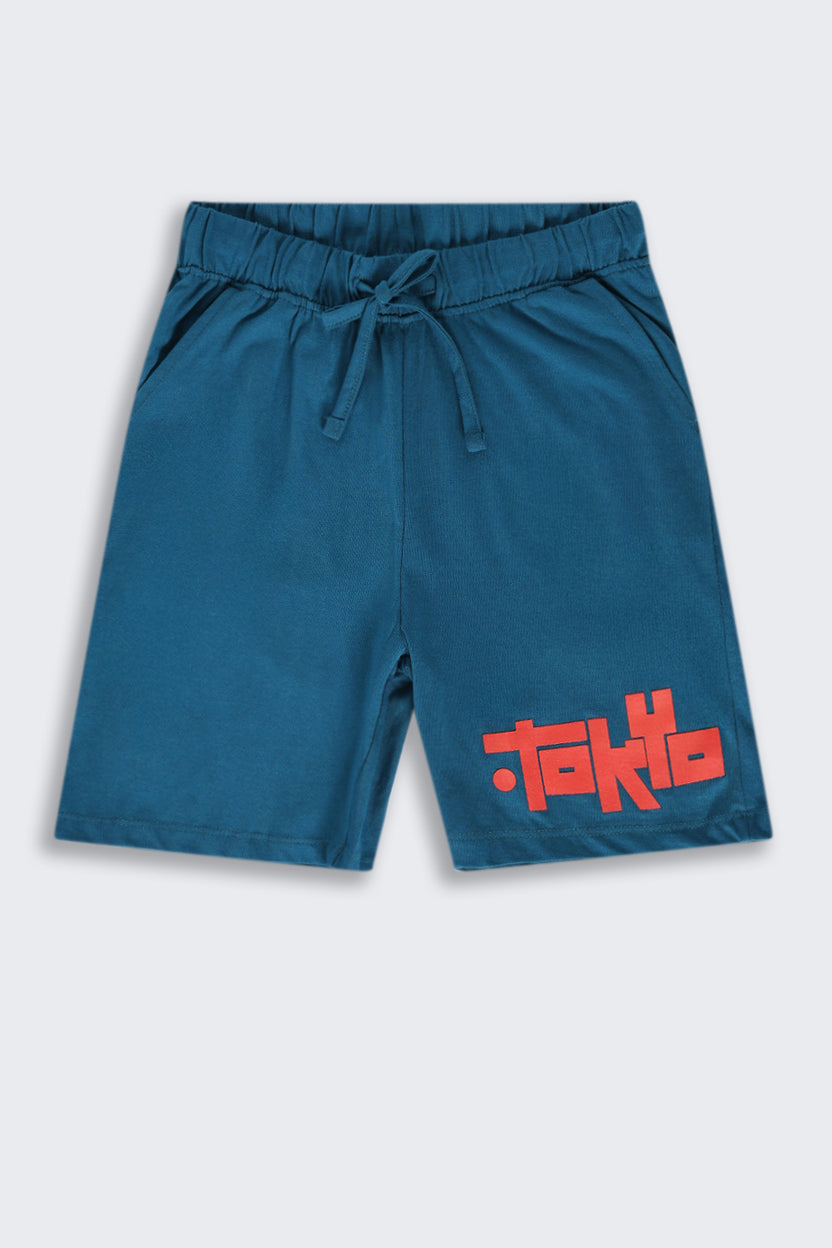 Tweens Boys Regular Fit Blue Placement Design Shorts - Image 2
