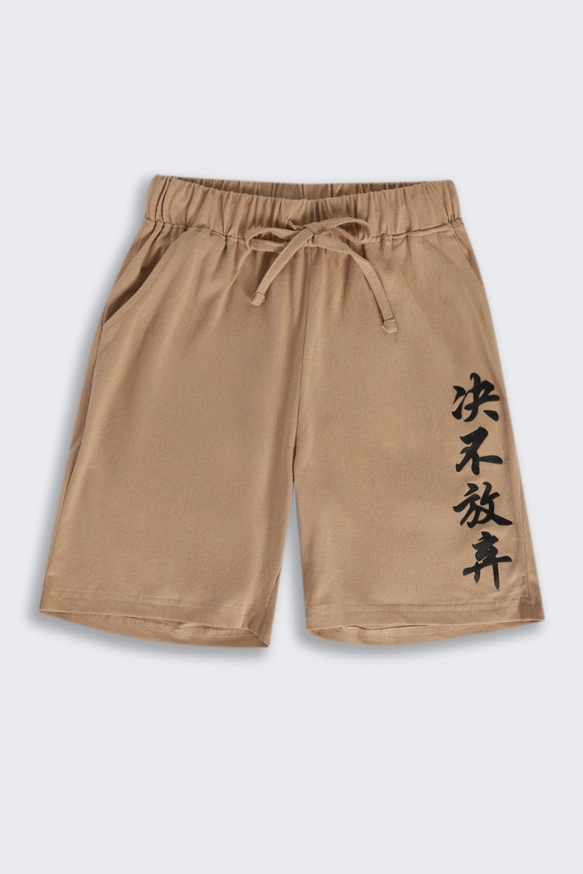 Tweens Boys Regular Fit Beige Placement Design Shorts - Image 2