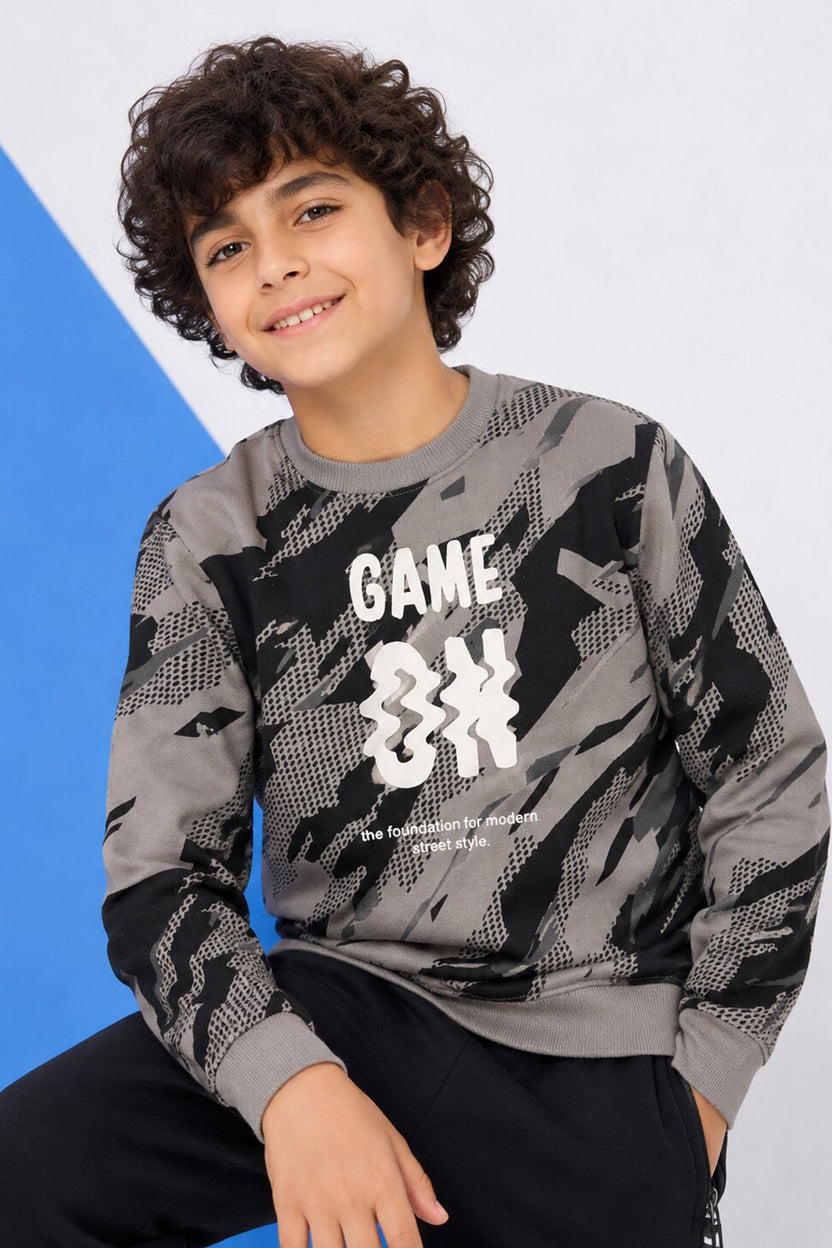 Tweens Boys Regular Fit Grey Tie-Dye Sweatshirt - Image 1