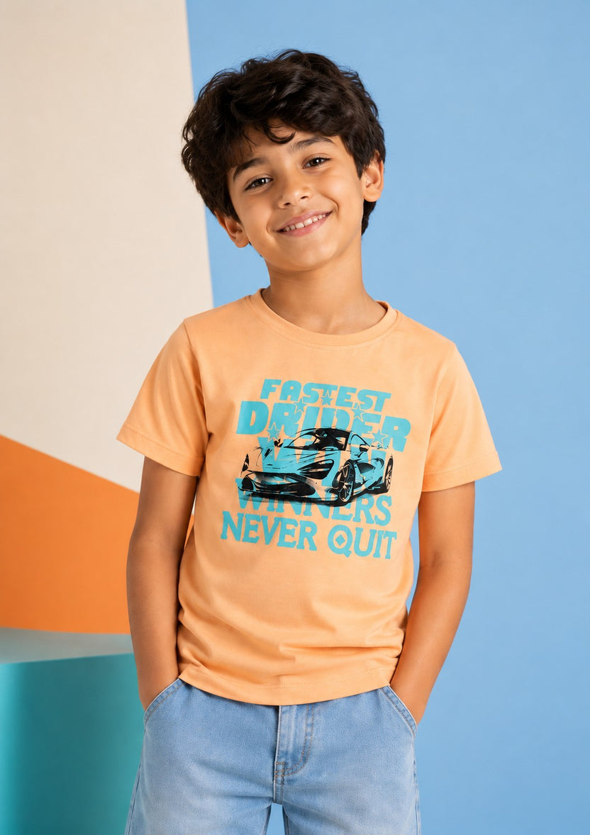 Tweens Boys Regular Fit Peach Graphic T-Shirt - Image 1