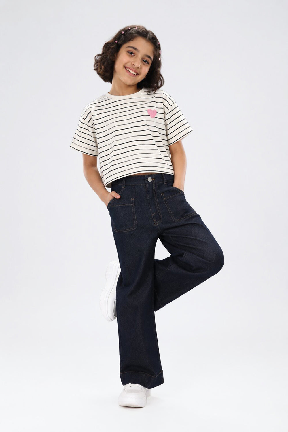 Tweens Girls Wide Leg Fit Navy Solid Jeans - Image 1