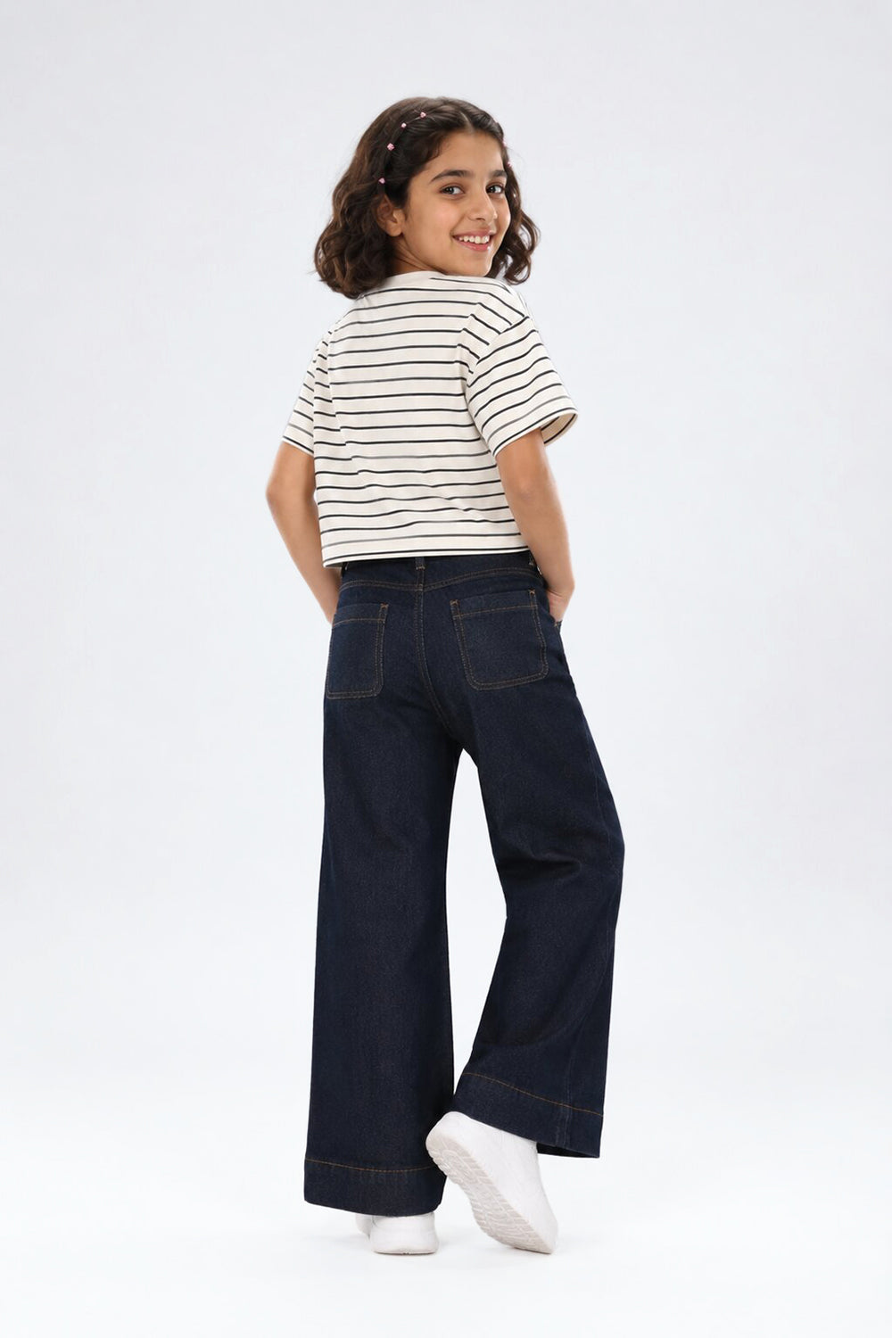 Tweens Girls Wide Leg Fit Navy Solid Jeans - Image 3
