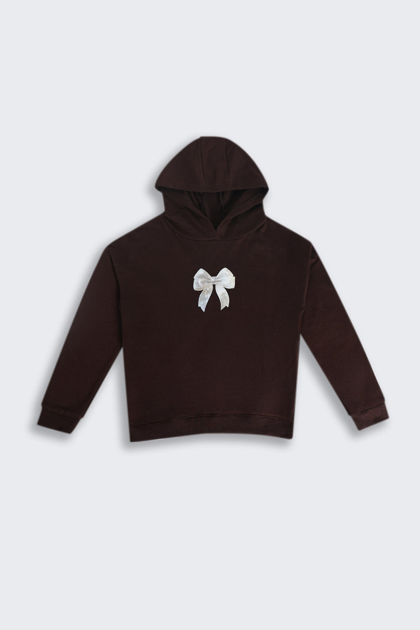 Tweens Girls Brown Placement Design Hooded Sweatshirt - Image 2