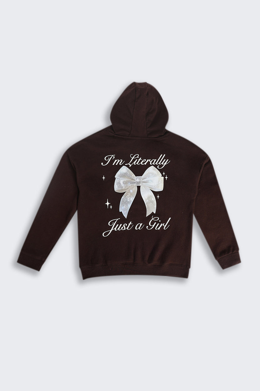 Tweens Girls Brown Placement Design Hooded Sweatshirt - Image 3