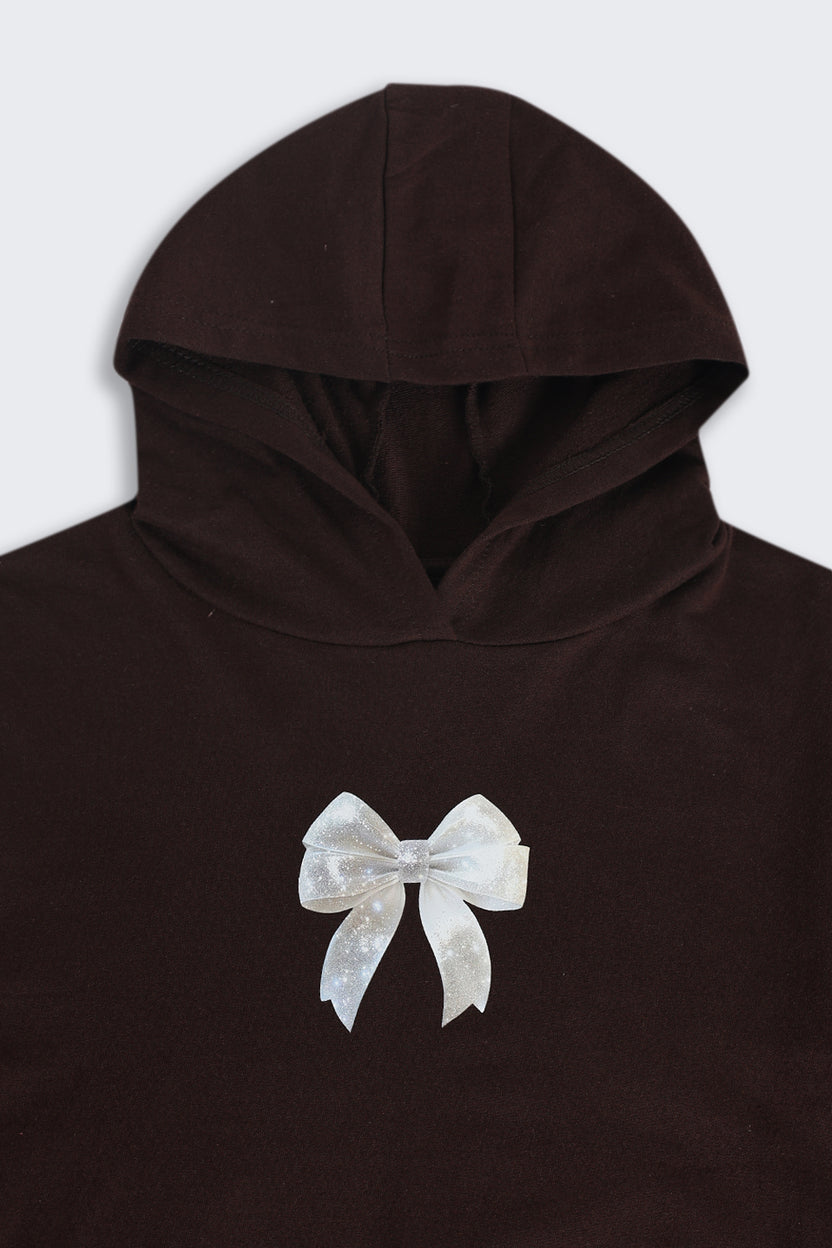 Tweens Girls Brown Placement Design Hooded Sweatshirt - Image 4