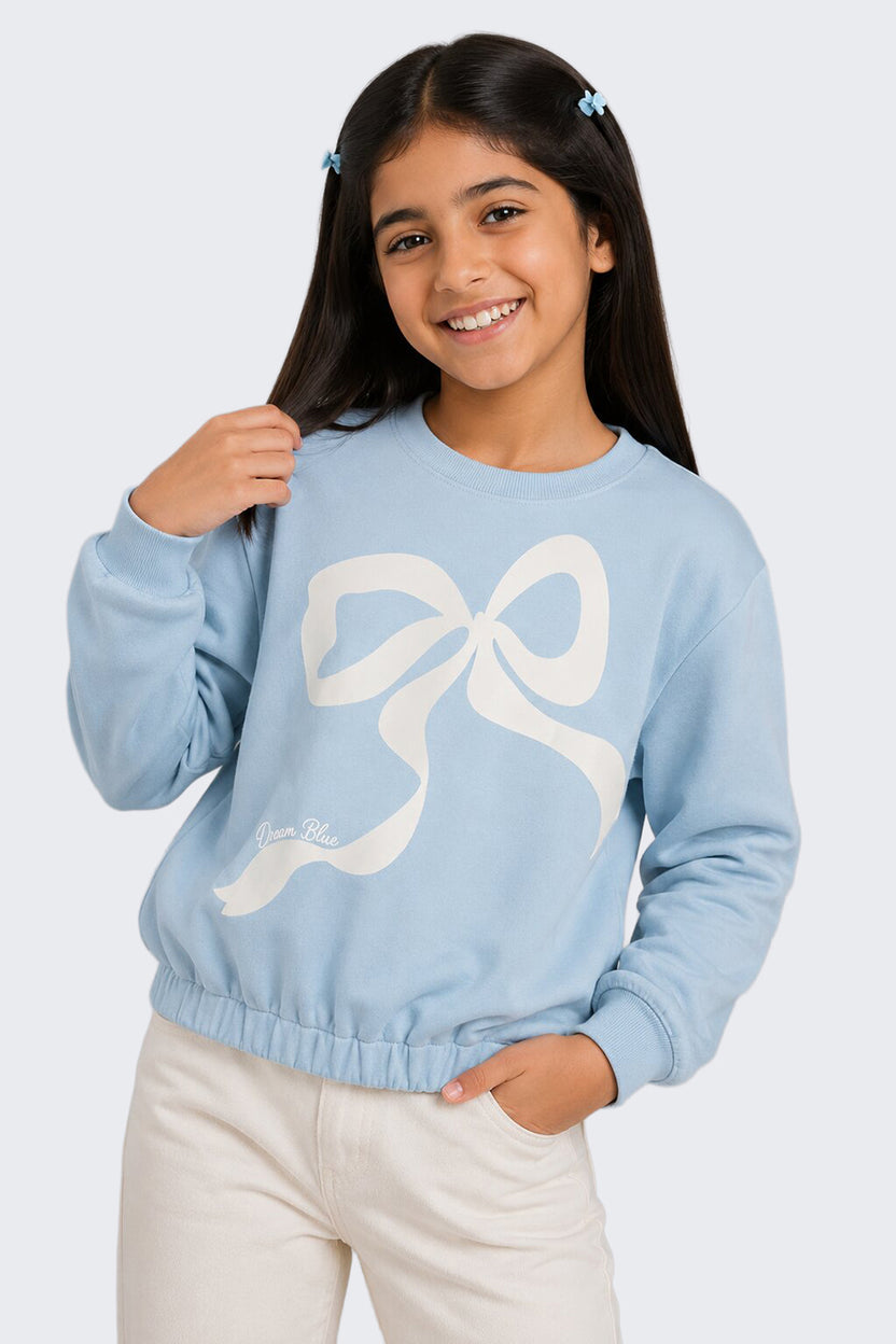 Tweens Girls Regular Fit Light Blue Bow Sweatshirt - Image 1