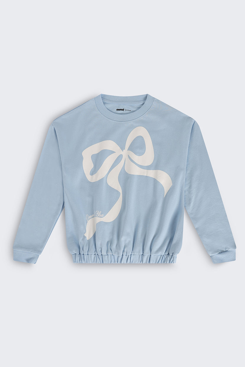 Tweens Girls Regular Fit Light Blue Bow Sweatshirt - Image 2