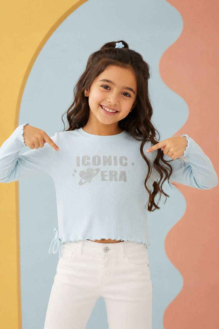 Tweens Girls Regular Fit Light Blue Placement Design T-Shirt - Image 1
