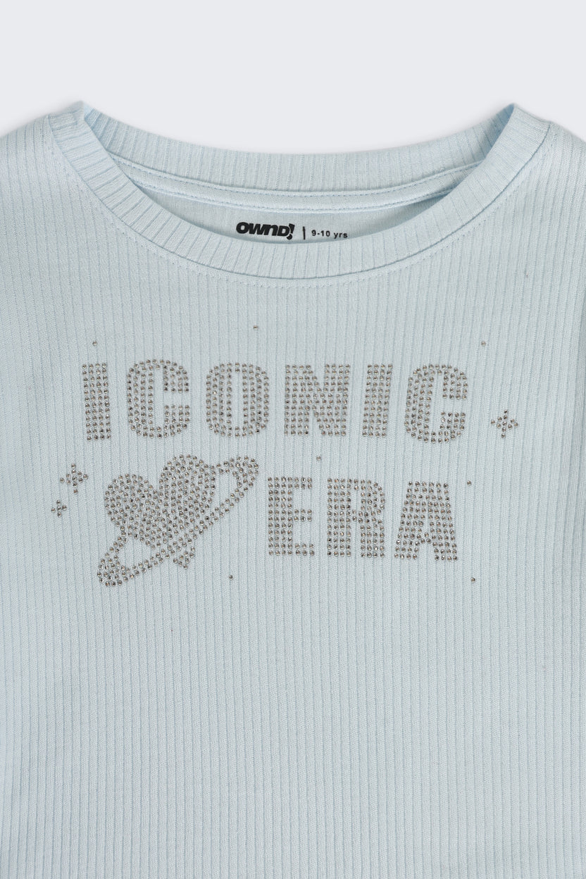 Tweens Girls Regular Fit Light Blue Placement Design T-Shirt - Image 4