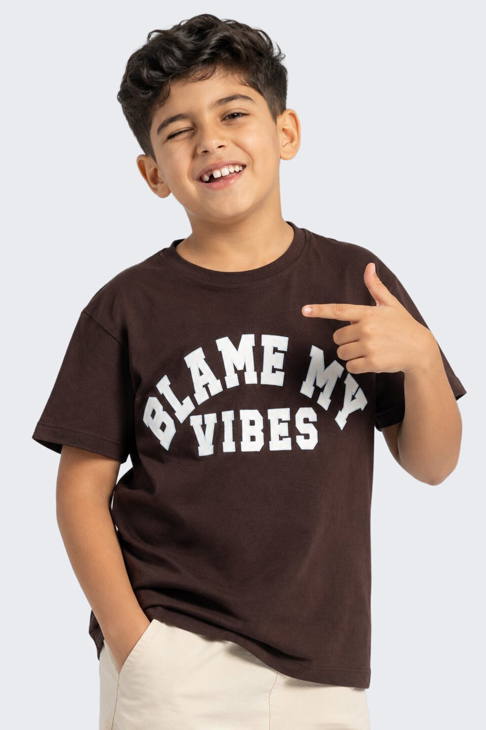Tweens Boys Regular Fit Brown Letter T-Shirt - Image 1
