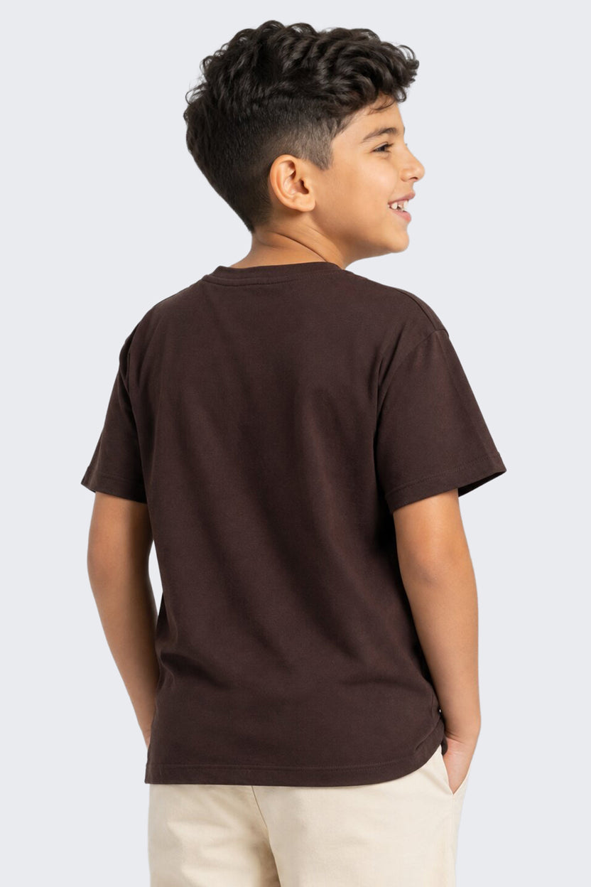 Tweens Boys Regular Fit Brown Letter T-Shirt - Image 3