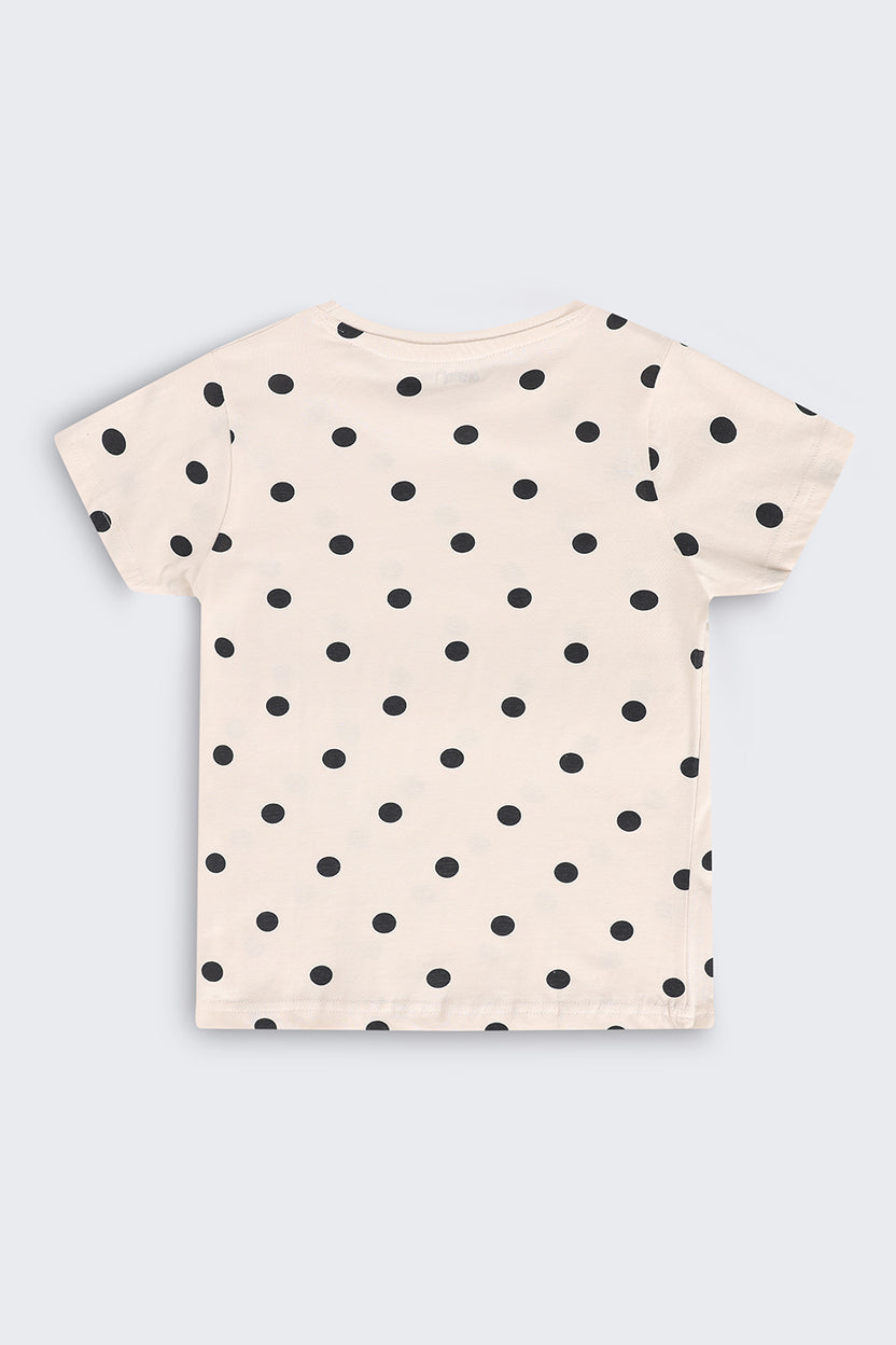 Tweens Girls Regular Fit Off White Polka Dot T-Shirt - Image 4