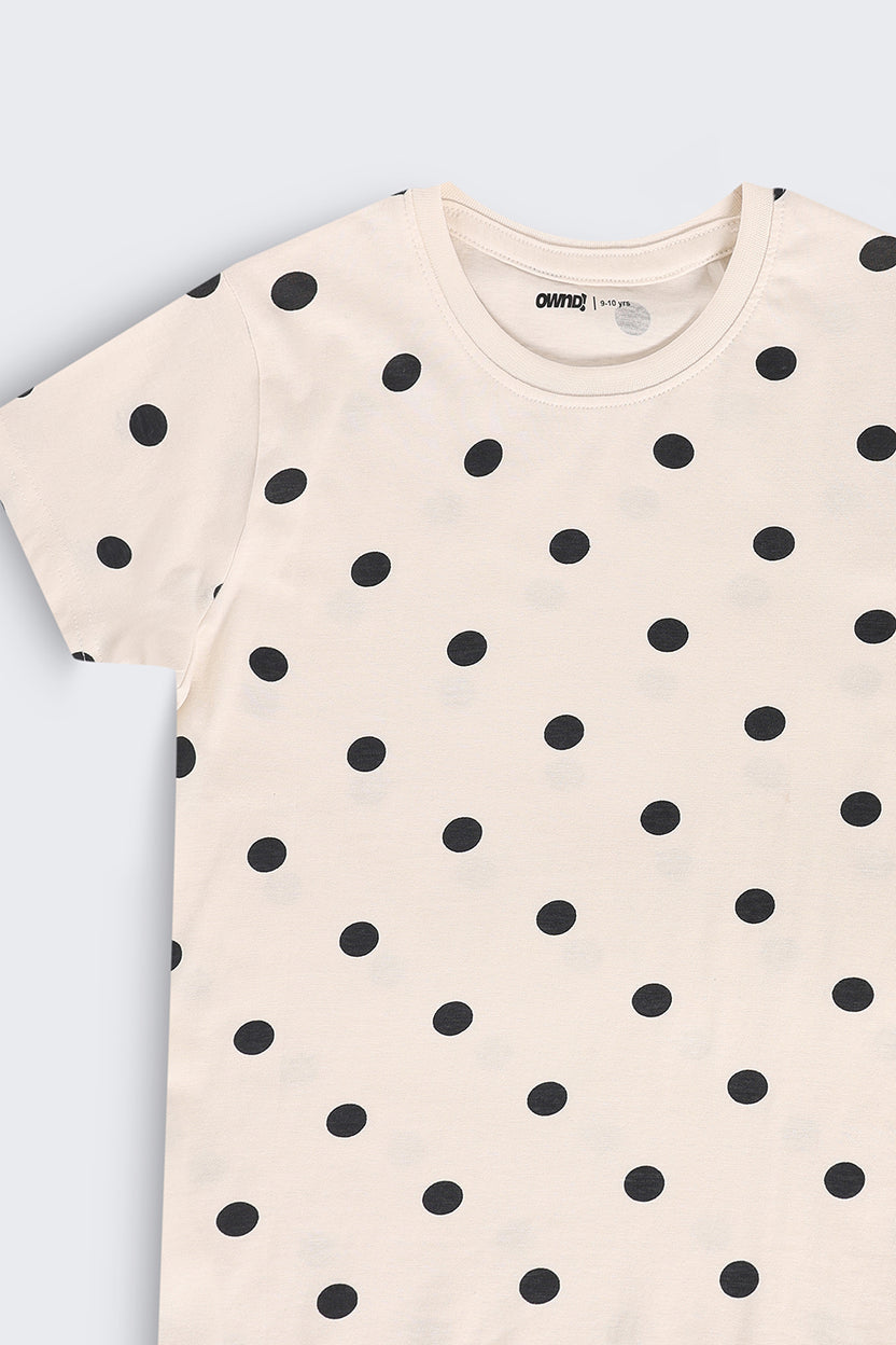 Tweens Girls Regular Fit Off White Polka Dot T-Shirt - Image 5