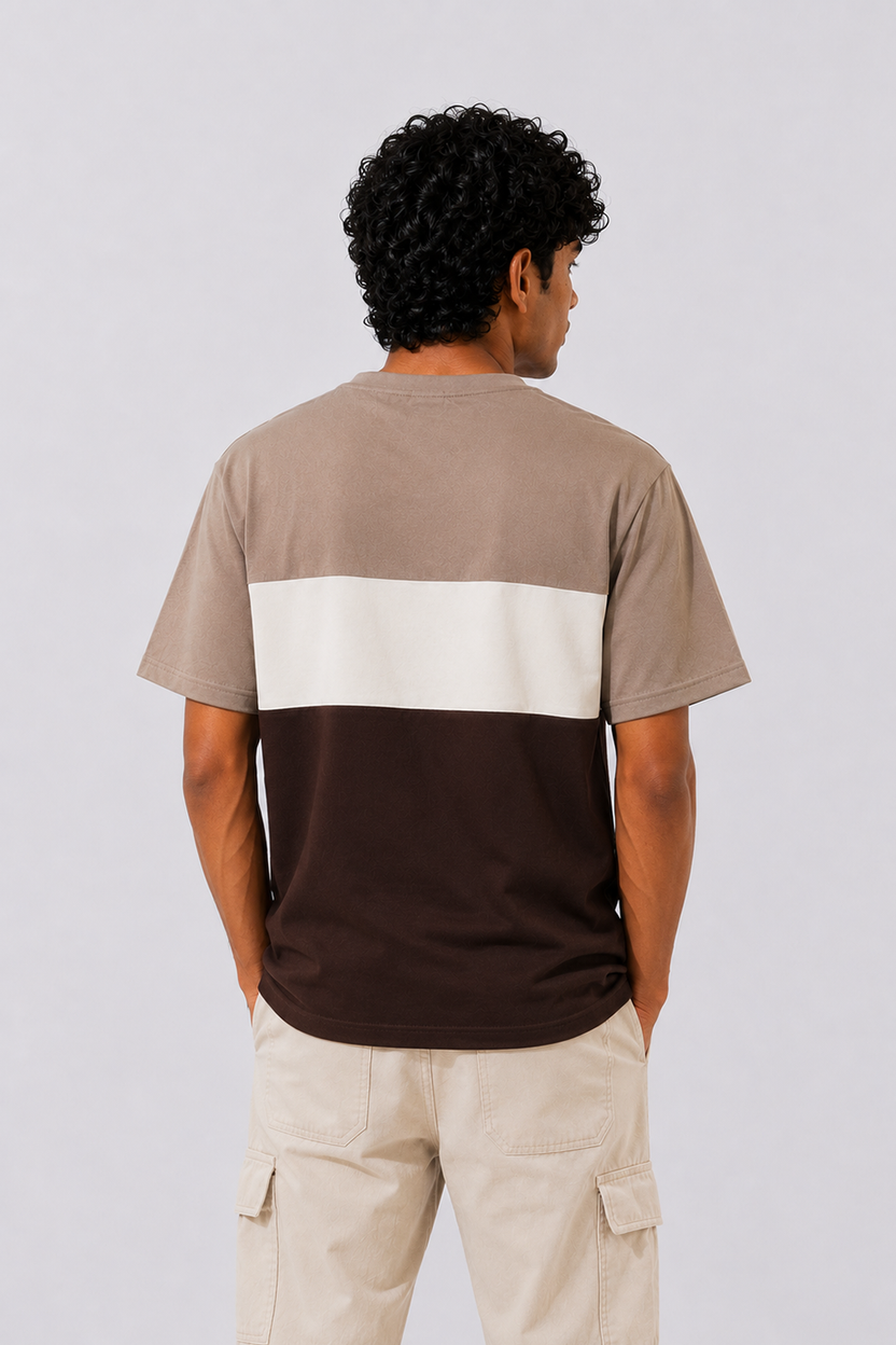 Mens Regular Fit Brown Colourblocked T-Shirt - Image 5