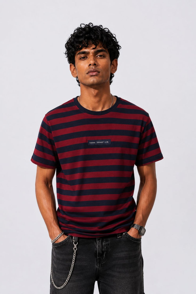 Mens Regular Fit Red Striped T-Shirt - Image 1