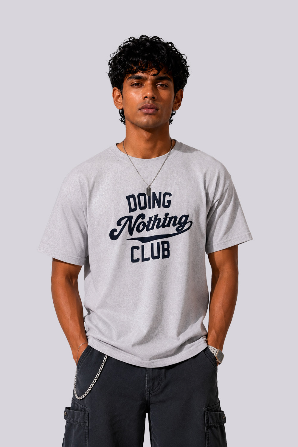 Mens Regular Fit Light Grey Letter Printed T-Shirt - Image 1