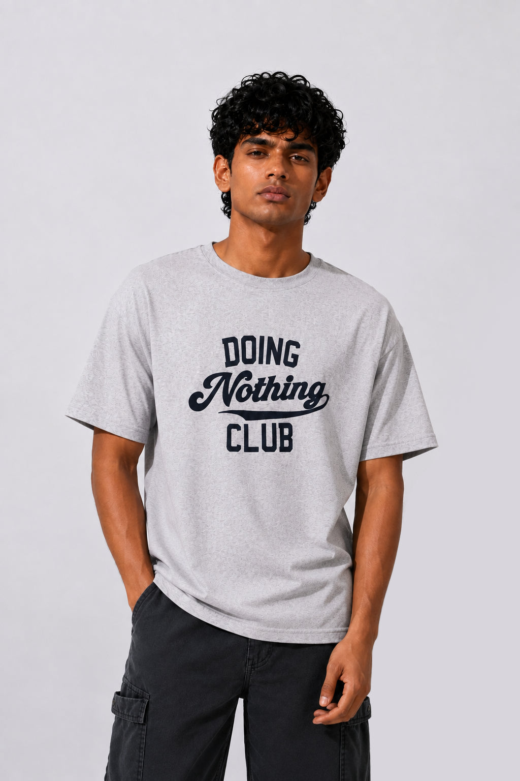 Mens Regular Fit Light Grey Letter Printed T-Shirt - Image 2