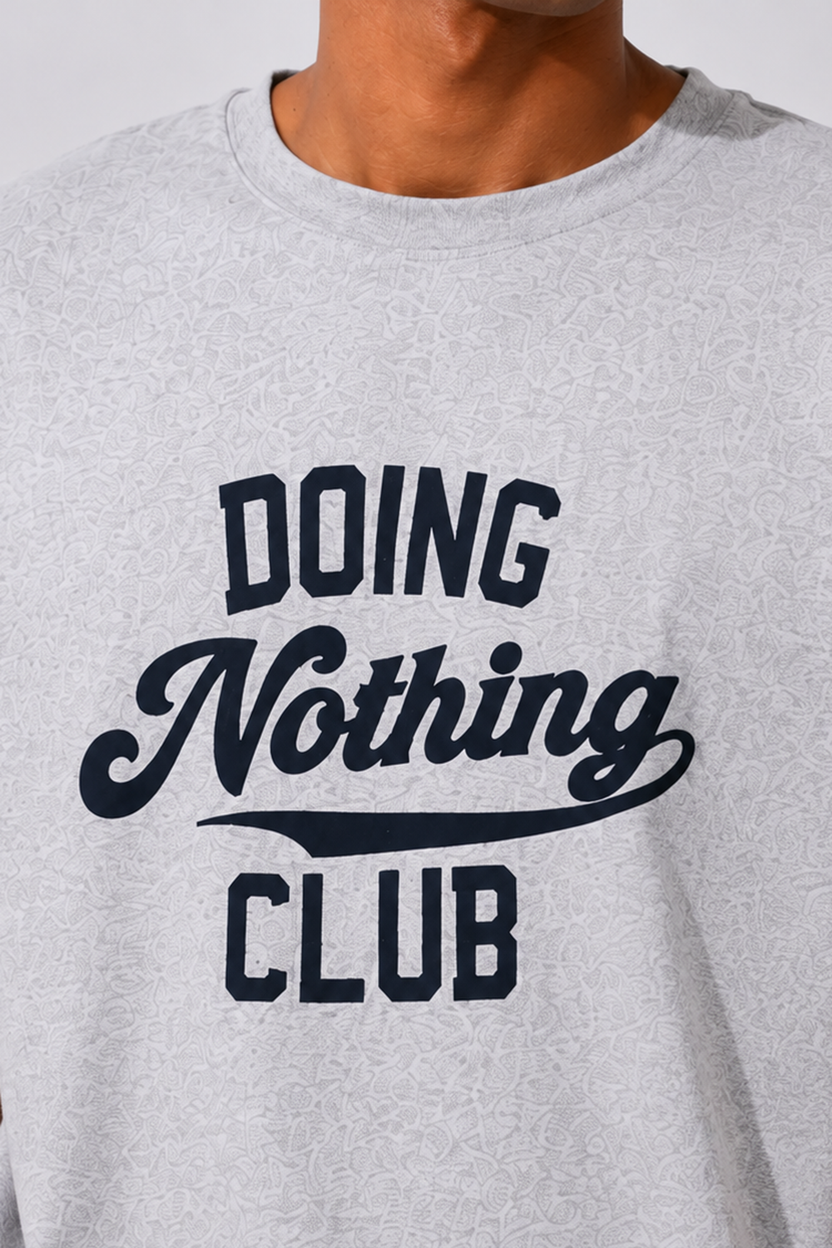 Mens Regular Fit Light Grey Letter Printed T-Shirt - Image 3
