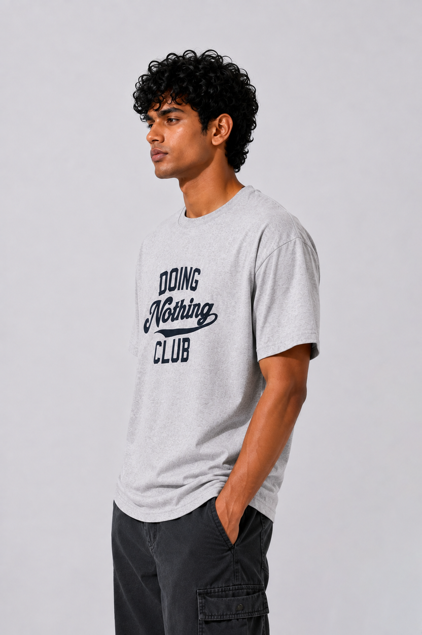 Mens Regular Fit Light Grey Letter Printed T-Shirt - Image 4