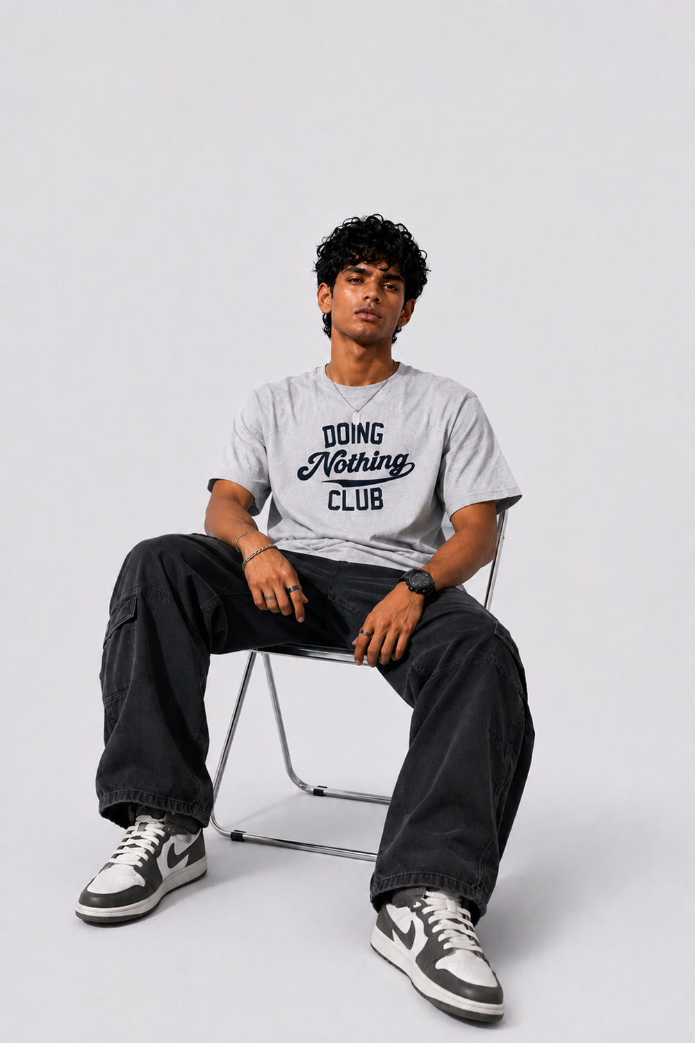 Mens Regular Fit Light Grey Letter Printed T-Shirt - Image 6