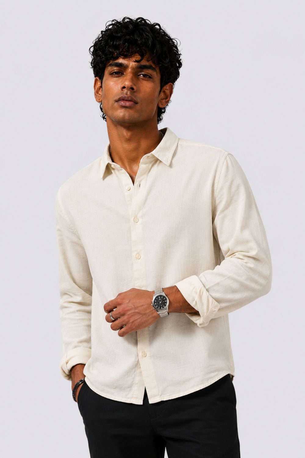 Mens Regular Fit Yellow Cotton Shirt - Image 1
