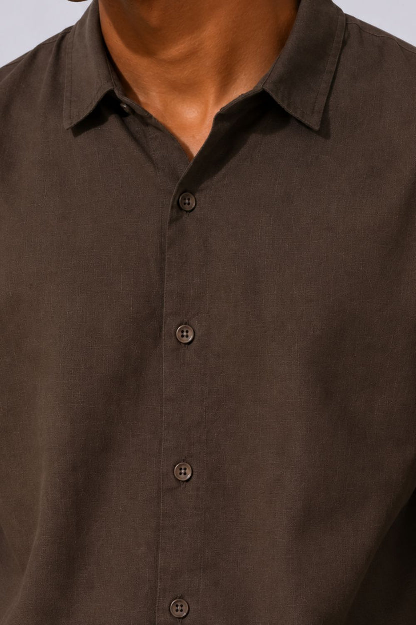 Mens Regular Fit Brown Cotton Shirt - Image 3