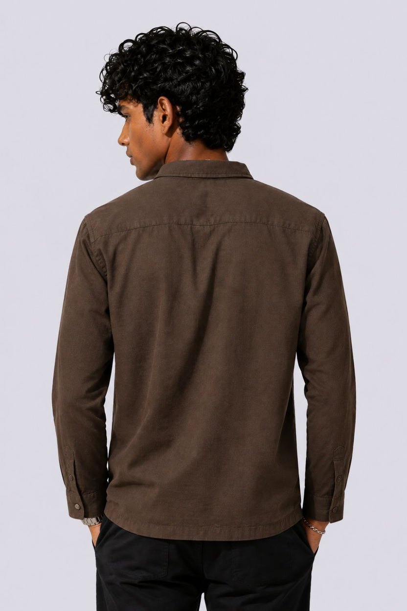 Mens Regular Fit Brown Cotton Shirt - Image 5