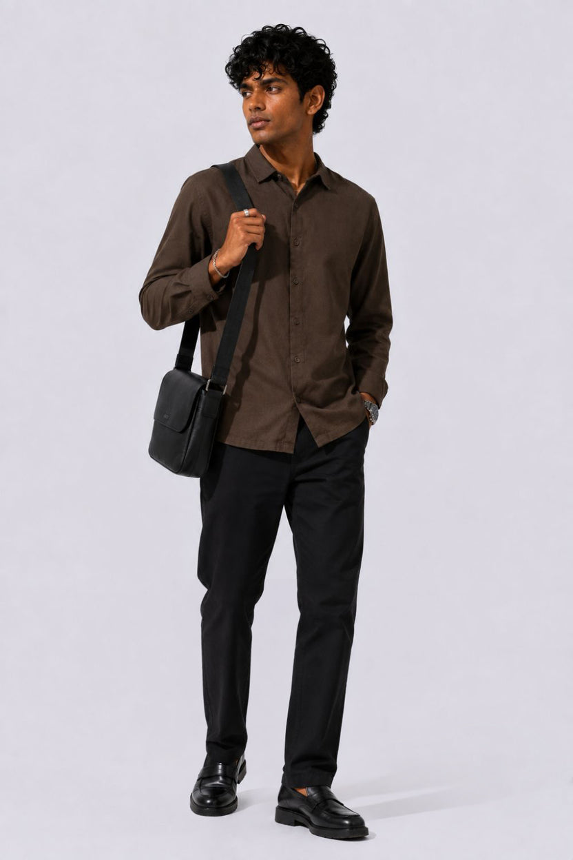 Mens Regular Fit Brown Cotton Shirt - Image 6