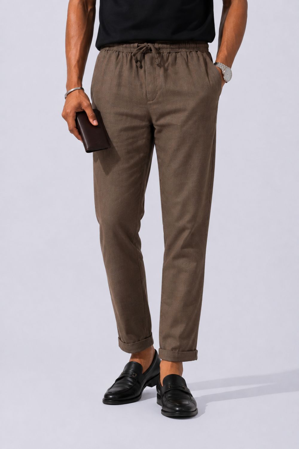 Mens Slim Fit Brown Solid Trouser - Image 1