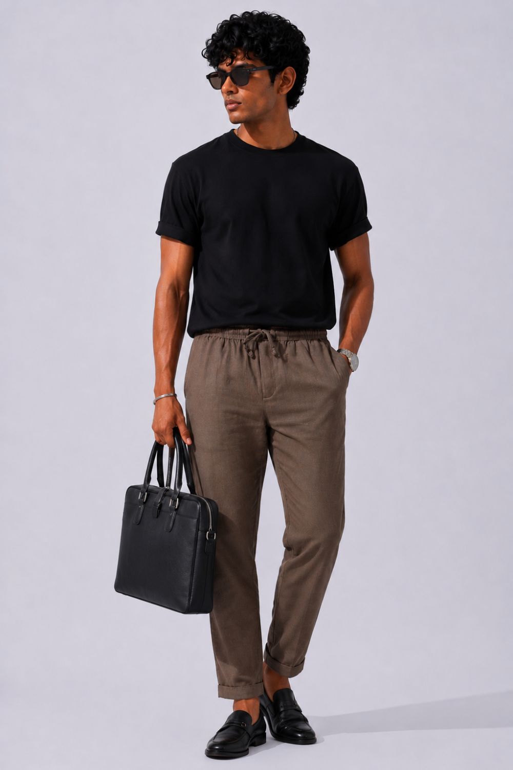 Mens Slim Fit Brown Solid Trouser - Image 6