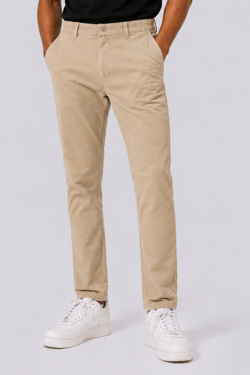 Mens Slim Fit Beige Solid Trouser - Image 2
