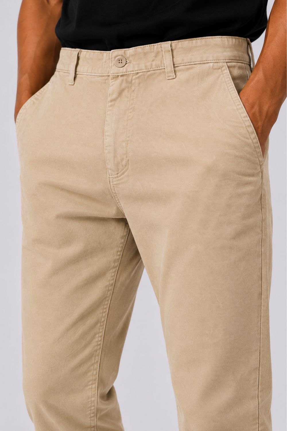 Mens Slim Fit Beige Solid Trouser - Image 3