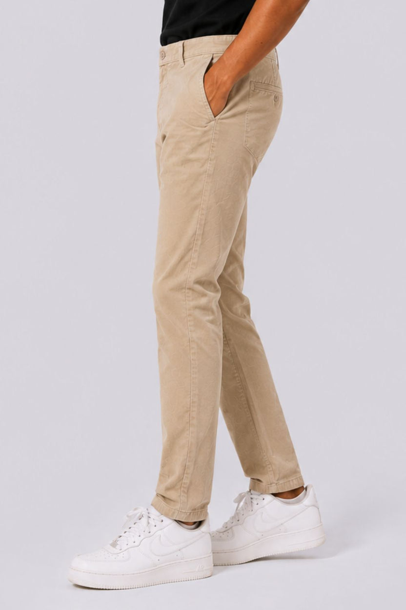 Mens Slim Fit Beige Solid Trouser - Image 4