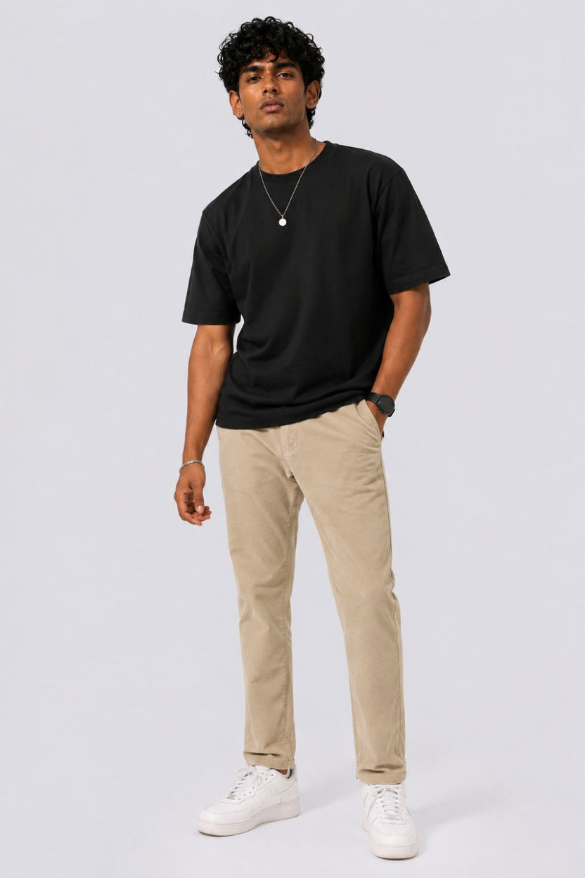 Mens Slim Fit Beige Solid Trouser - Image 6