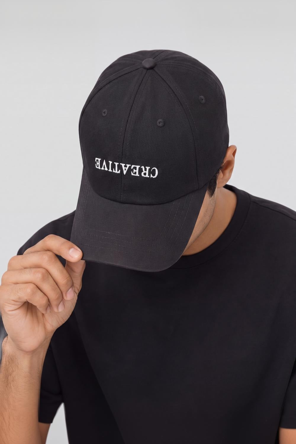 Mens Black Letter Embroidered Cap - Image 1