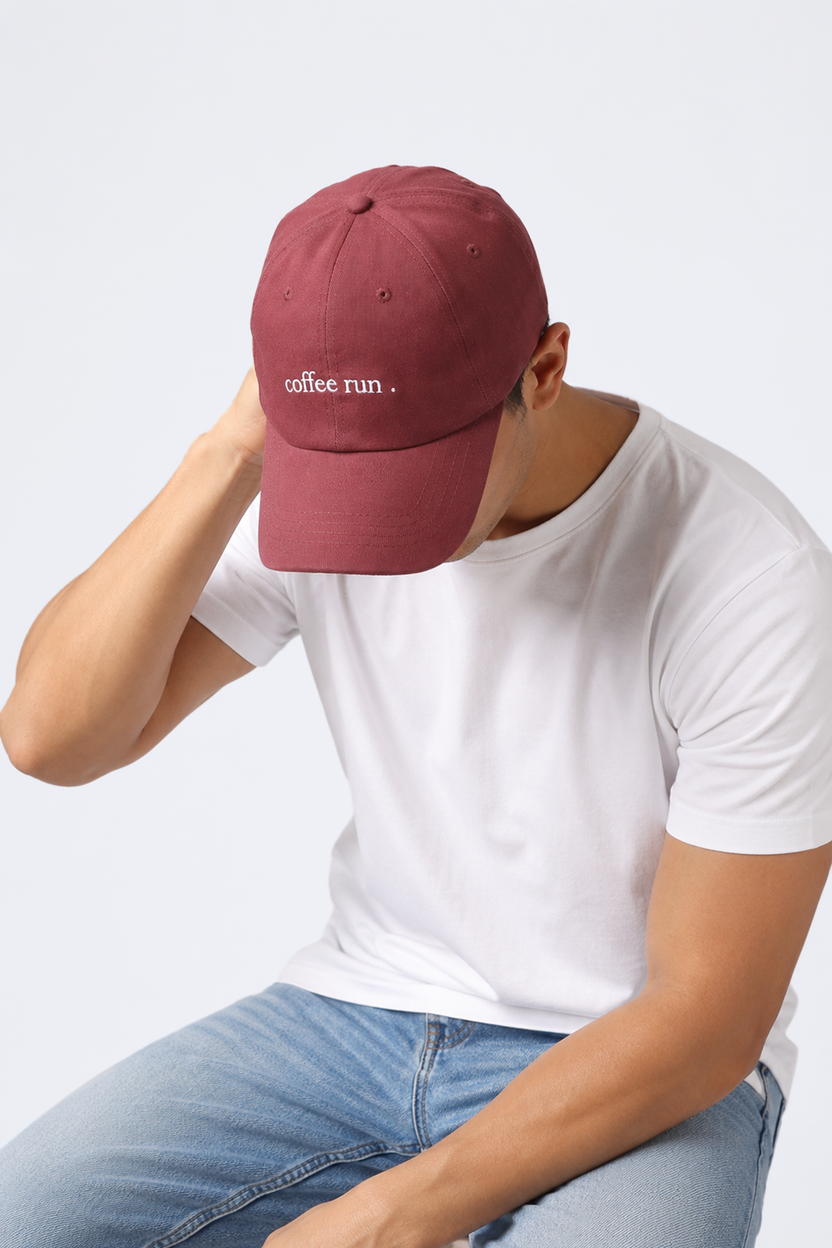 Mens Maroon Embroidered Cap - Image 1