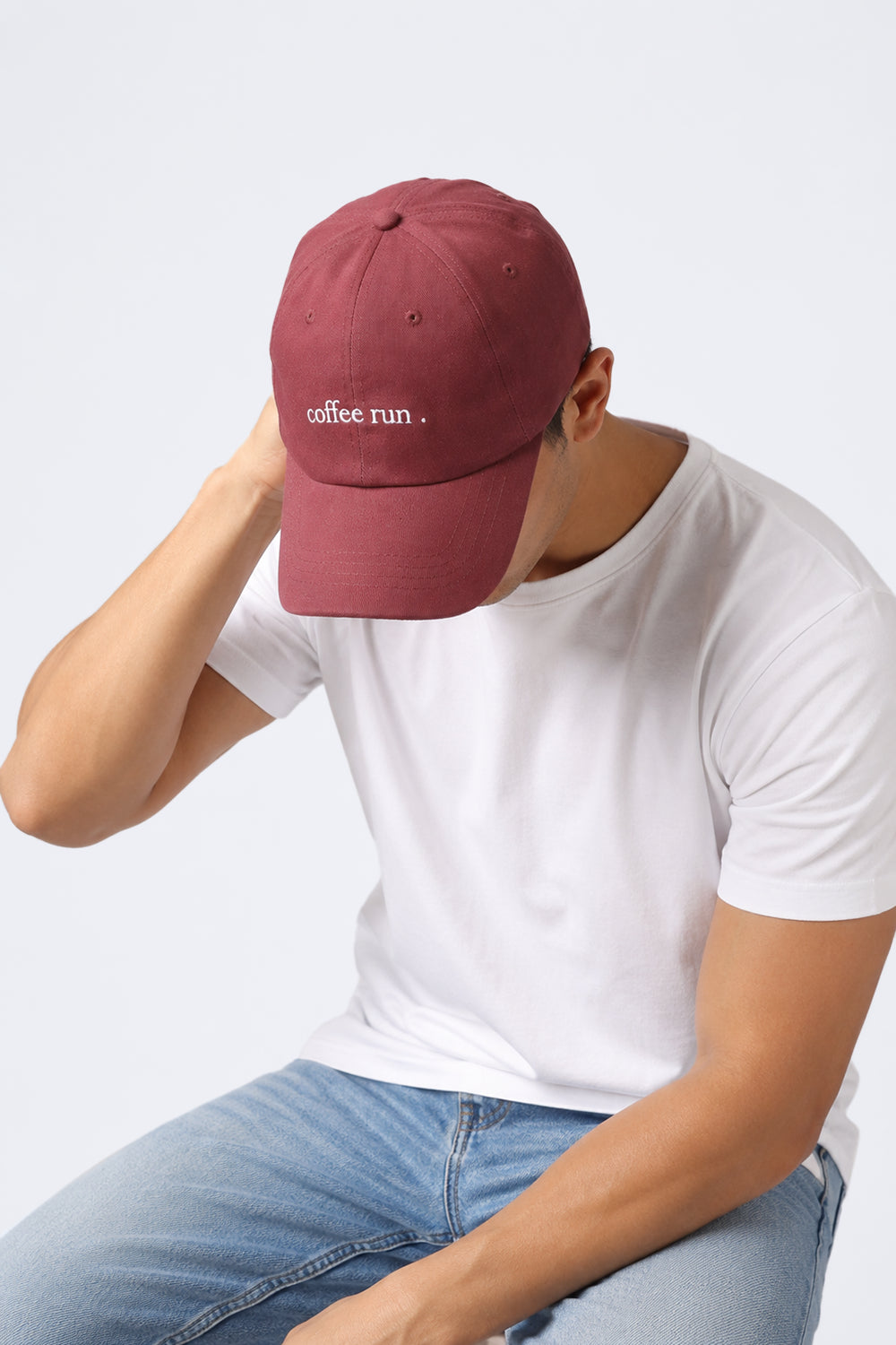 Mens Maroon Embroidered Cap - Image 1