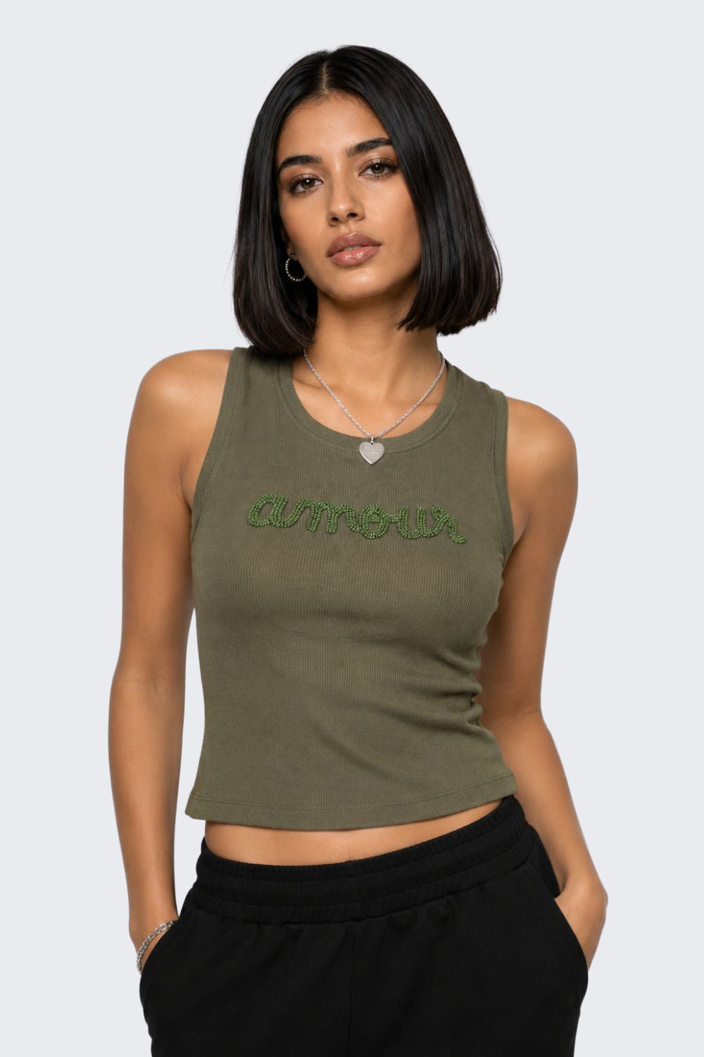 Womens Regular Fit Olive Embroidered T-Shirt - Image 2