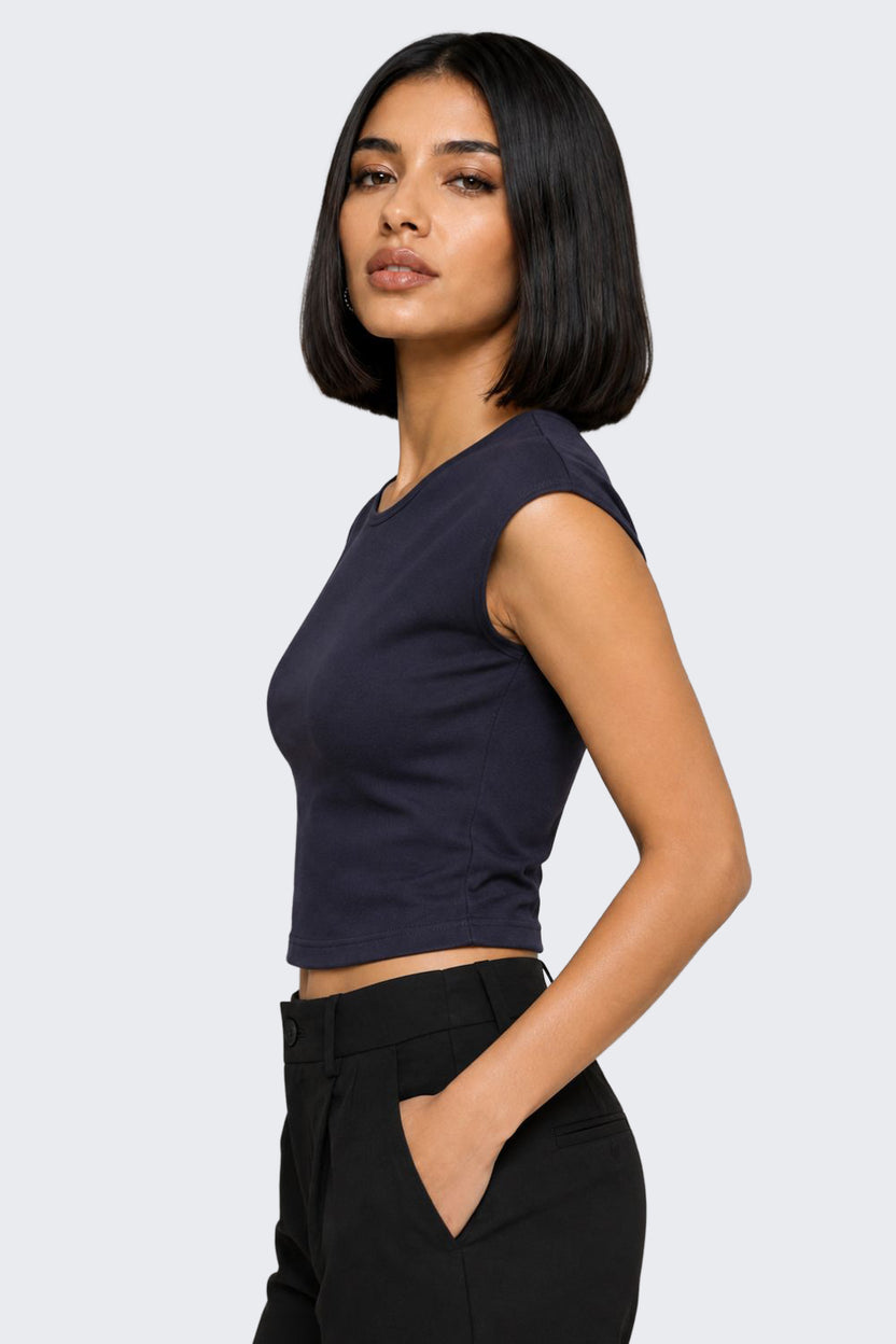 Womens Slim Fit Navy Crop T-Shirt - Image 4
