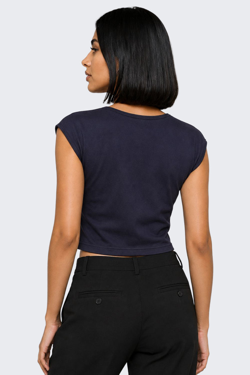 Womens Slim Fit Navy Crop T-Shirt - Image 5