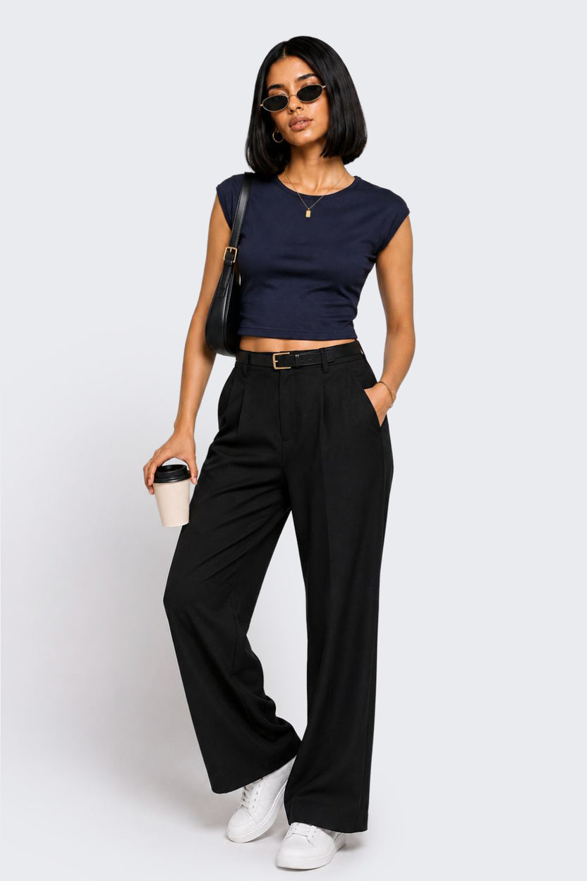 Womens Slim Fit Navy Crop T-Shirt - Image 6