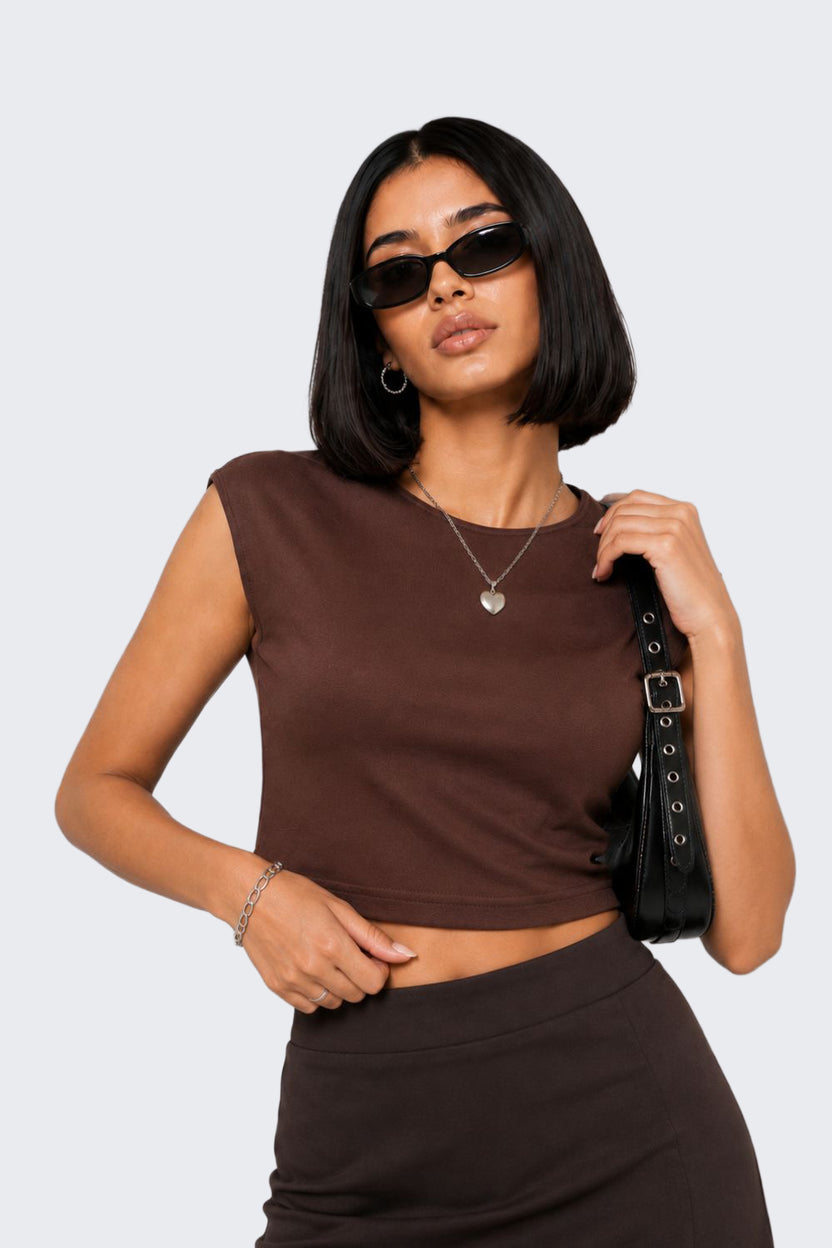 Womens Slim Fit Brown Crop T-Shirt - Image 1
