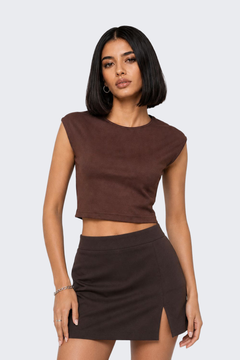 Womens Slim Fit Brown Crop T-Shirt - Image 2