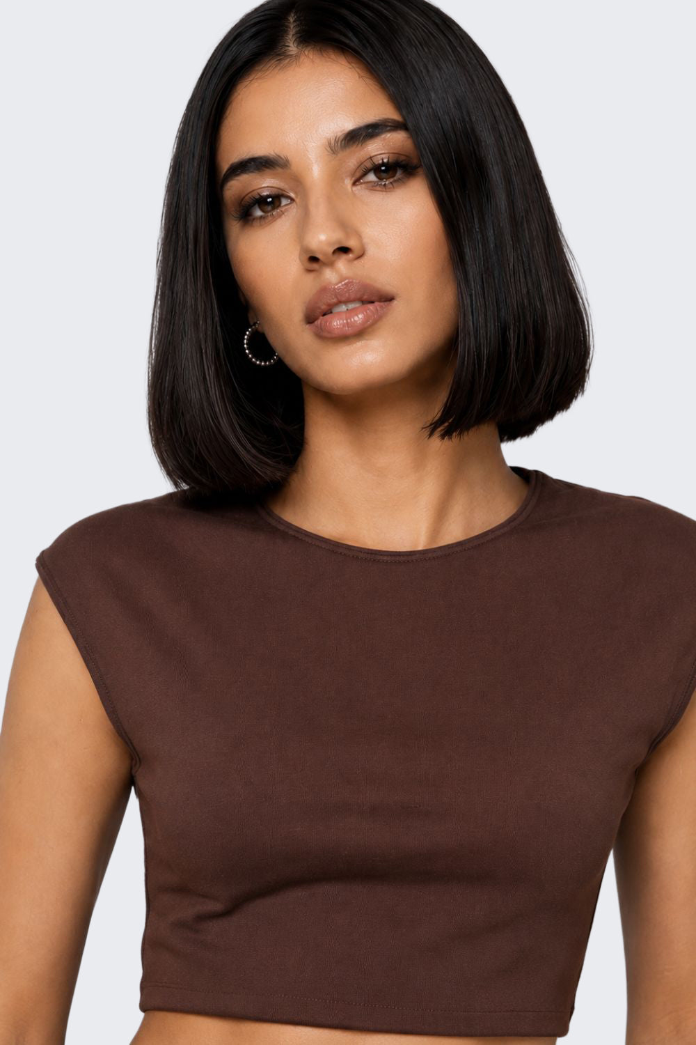 Womens Slim Fit Brown Crop T-Shirt - Image 3