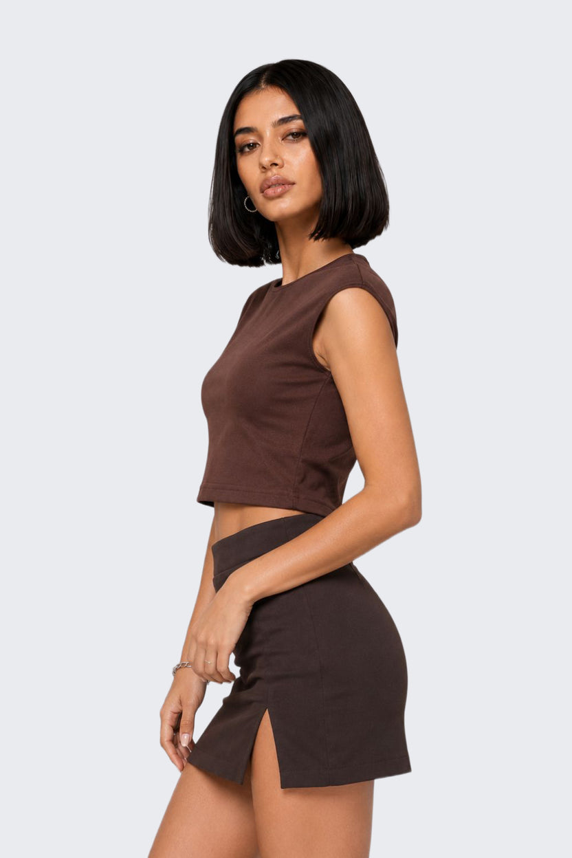 Womens Slim Fit Brown Crop T-Shirt - Image 4